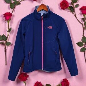 The North Face Women's Cobalt Blue Jacket with Hot Pink Zippers And Logo Size-SP